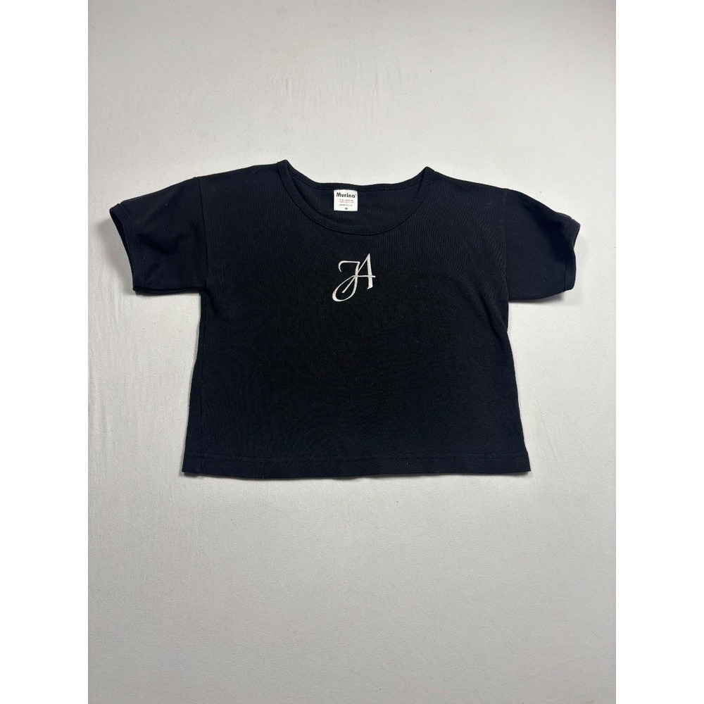 Murina Black Graphic T Shirt Short Sleeve Crew Neck Cotton Size M Crop USA Made